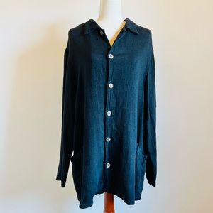 CP Shades Black Long Sleeve Button Tunic With Pockets Boho Lagenlook Size Medium